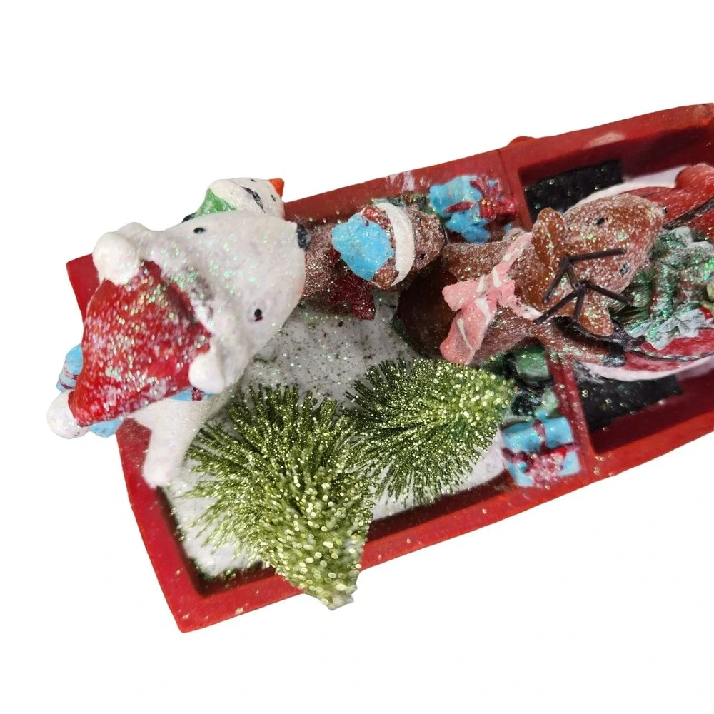 Santa Claus in a Red Truck Christmas Bottle Brush‎ Trees Folkart Distressed READ